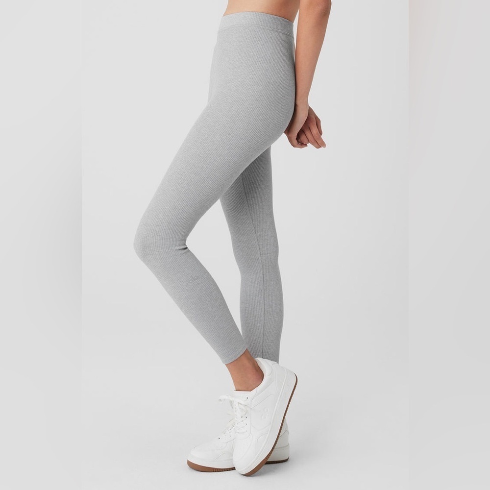 Alo Yoga Ribbed High-Waist 7/8 Blissful Legging - Grey SZ SMALL